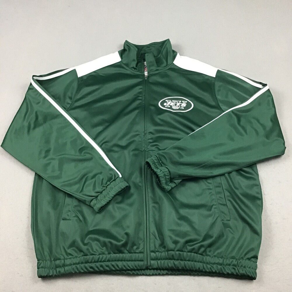 New York Jets Jacket Men Extra Large Green White Full Zip NFL Long Sleeve XL